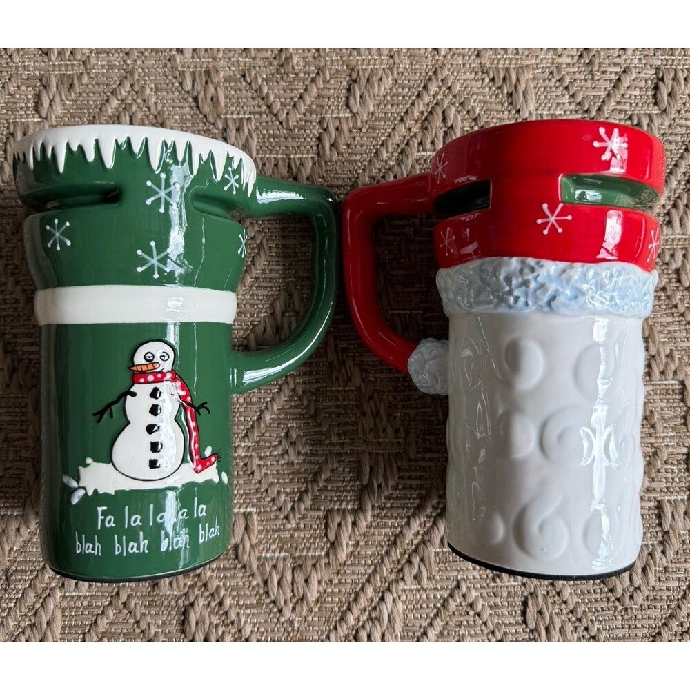 Vintage 3D Ceramic Santa Claus Coffee Mug Believe in Santa Christmas Cup. Set 2 - Picture 4 of 8